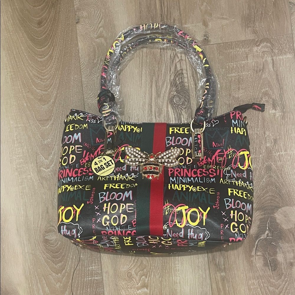 Alba Black and Red Graffiti Shoulder Bag